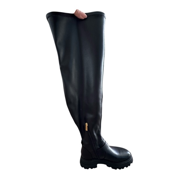 Michael Kors Over The Knee Boots Lug Sole Gold Buckle w/ Zip Women Size 7.5 NWT - Picture 7 of 10